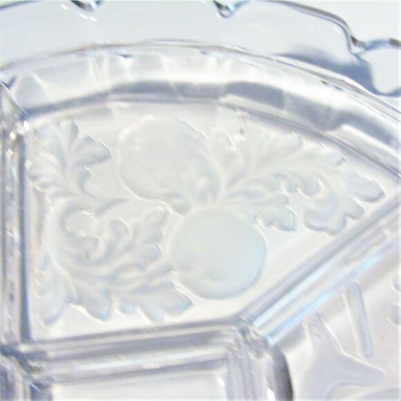 Indiana Glass Divided Plate Serving Platter Coi Fish Fleur de Lis 5Way Clear Vtg - Picture 3 of 8